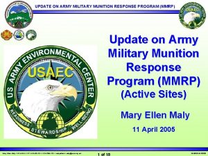UPDATE ON ARMY MILITARY MUNITION RESPONSE PROGRAM MMRP