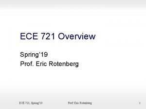 ECE 721 Overview Spring 19 Prof Eric Rotenberg