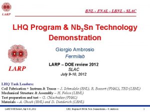 BNL FNAL LBNL SLAC LHQ Program Nb 3