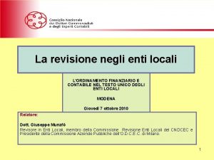 La revisione negli enti locali LORDINAMENTO FINANZIARIO E