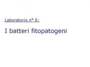 Laboratorio n 6 I batteri fitopatogeni Indice della