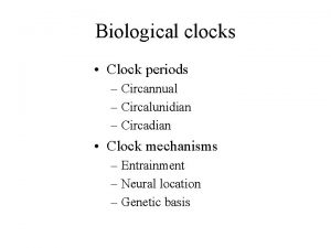 Biological clocks Clock periods Circannual Circalunidian Circadian Clock