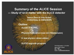 ALICE within FCPPL Summary of the ALICE Session