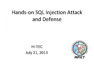 Handson SQL Injection Attack and Defense HITEC July