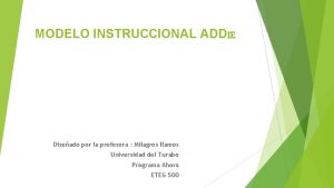 MODELO INSTRUCCIONAL ADDIE Diseado por la profesora Milagros