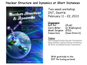 Nuclear Structure and Dynamics at Short Distances Twoweek