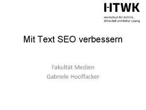 Mit Text SEO verbessern Fakultt Medien Gabriele Hooffacker