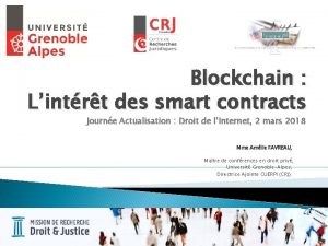 Blockchain Lintrt des smart contracts Journe Actualisation Droit