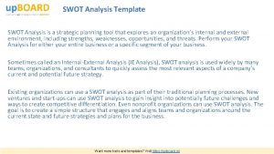 SWOT Analysis Template SWOT Analysis is a strategic