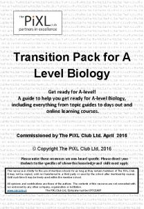Transition Pack for A Level Biology Get ready