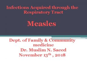 Infections Acquired through the Respiratory Tract Measles Dept