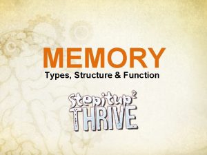 MEMORY Types Structure Function Types of Memory ShortTerm