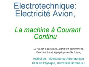 Electrotechnique Electricit Avion La machine Courant Continu Dr