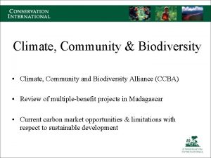 Climate Community Biodiversity Climate Community and Biodiversity Alliance