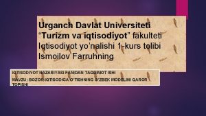 Urganch Davlat Universiteti Turizm va iqtisodiyot fakulteti Iqtisodiyot