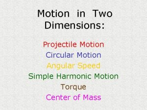 Motion in Two Dimensions Projectile Motion Circular Motion