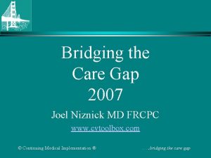 Bridging the Care Gap 2007 Joel Niznick MD