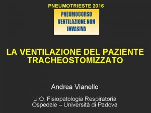 PNEUMOTRIESTE 2016 LA VENTILAZIONE DEL PAZIENTE TRACHEOSTOMIZZATO Andrea