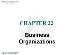 CHAPTER 22 Business Organizations SOLE PROPRIETORSHIP Simplest form