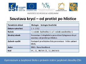 Soustava kryc od protist po hlstice Tematick oblast