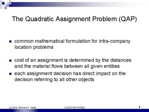 The Quadratic Assignment Problem QAP n common mathematical
