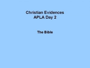 Christian Evidences APLA Day 2 The Bible Quiz