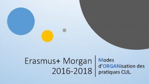 Erasmus Morgan 2016 2018 Modes dORGANisation des pratiques