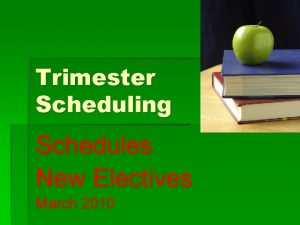 Trimester Scheduling Schedules New Electives March 2010 Why