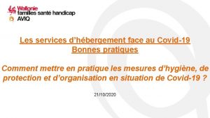 Les services dhbergement face au Covid19 Bonnes pratiques