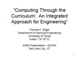 Computing Through the Curriculum An Integrated Approach for