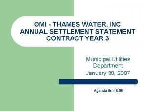 OMI THAMES WATER INC ANNUAL SETTLEMENT STATEMENT CONTRACT
