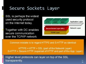 Secure Sockets Layer SSL is perhaps the widest