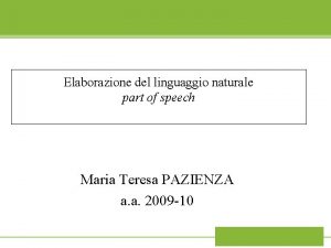 Elaborazione del linguaggio naturale part of speech Maria