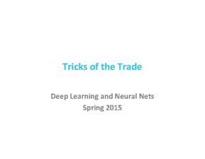 Tricks of the Trade Deep Learning and Neural