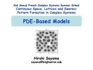 2 nd Annual French Complex Systems Summer School