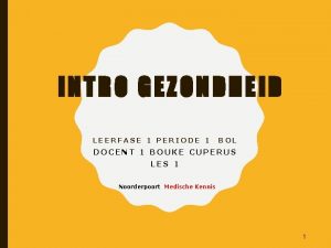 INTRO GEZONDHEID LEERFASE 1 PERIODE 1 BOL DOCENT