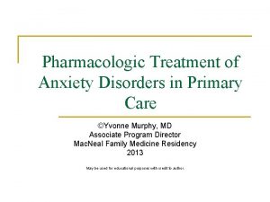 Pharmacologic Treatment of Anxiety Disorders in Primary Care