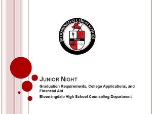 JUNIOR NIGHT Graduation Requirements College Applications and Financial