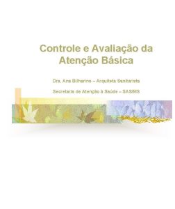 Controle e Avaliao da Ateno Bsica Dra Ana