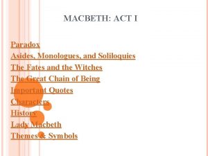 MACBETH ACT I Paradox Asides Monologues and Soliloquies