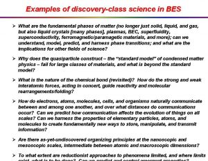 Examples of discoveryclass science in BES What are