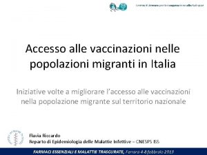 Accesso alle vaccinazioni nelle popolazioni migranti in Italia