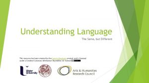 Understanding Language The Same but Different This resource
