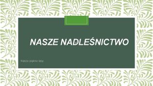 NASZE NADLENICTWO Nasze pikne lasy Gwnym gatunkiem ktry