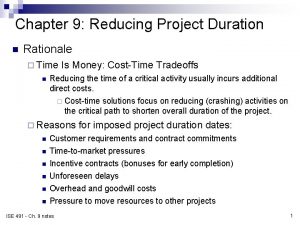 Chapter 9 Reducing Project Duration n Rationale Time