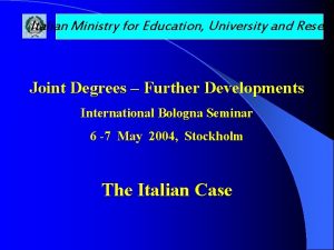 Italian Ministry for Education University and Resear Joint