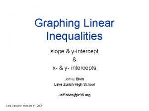Graphing Linear Inequalities slope yintercept x y intercepts