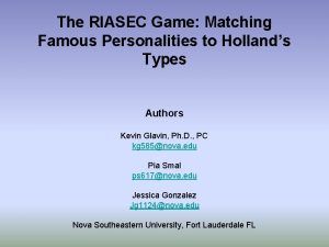 The RIASEC Game Matching Famous Personalities to Hollands