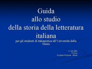 Guida allo studio della storia della letteratura italiana