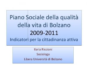 Piano Sociale della qualit della vita di Bolzano